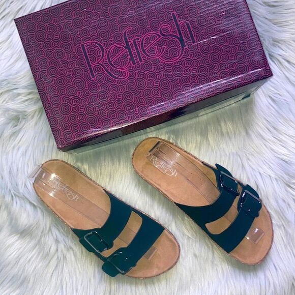𝅺Refresh Black Double Strap Sandals - Picture 1 of 5